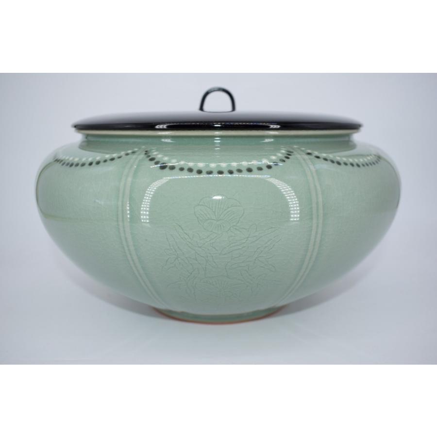 茶道具 高麗青磁 平 水指 梁命煥 作 茶道 14-4622 : 月香園 茶道具 高麗青磁 平 水指 梁命煥 作 茶道 14-4622 : 月香園