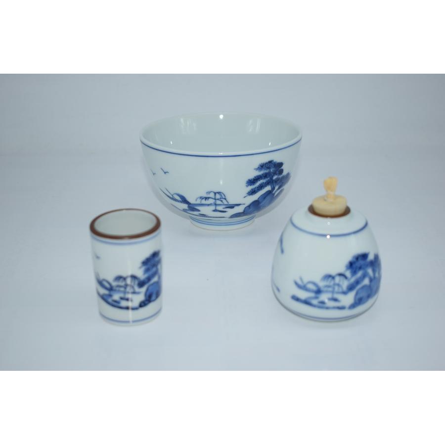茶道具 茶箱 茶碗セット 染付 山水 陶楽 作 3点セット 茶道 27-8801 