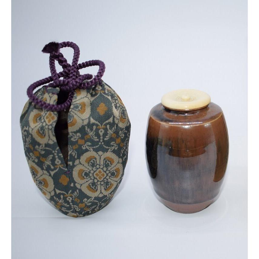 茶道具 古瀬戸写 肩衝 茶入 山口 正悟 作 仕服 花鳥花紋錦 桐 茶道具 古瀬戸写 肩衝 茶入 山口 正悟 作 仕服 花鳥花紋錦 桐