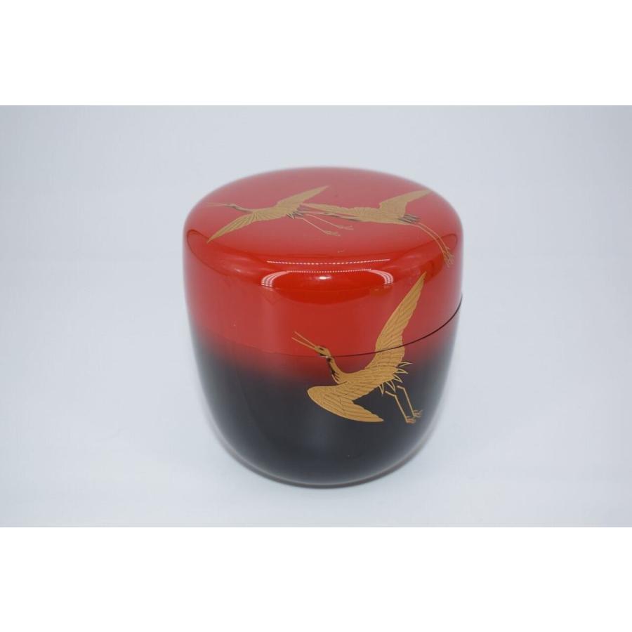茶道具 朱 鶴蒔絵 大棗 酒井 宗邦 作 桐箱入り 茶道