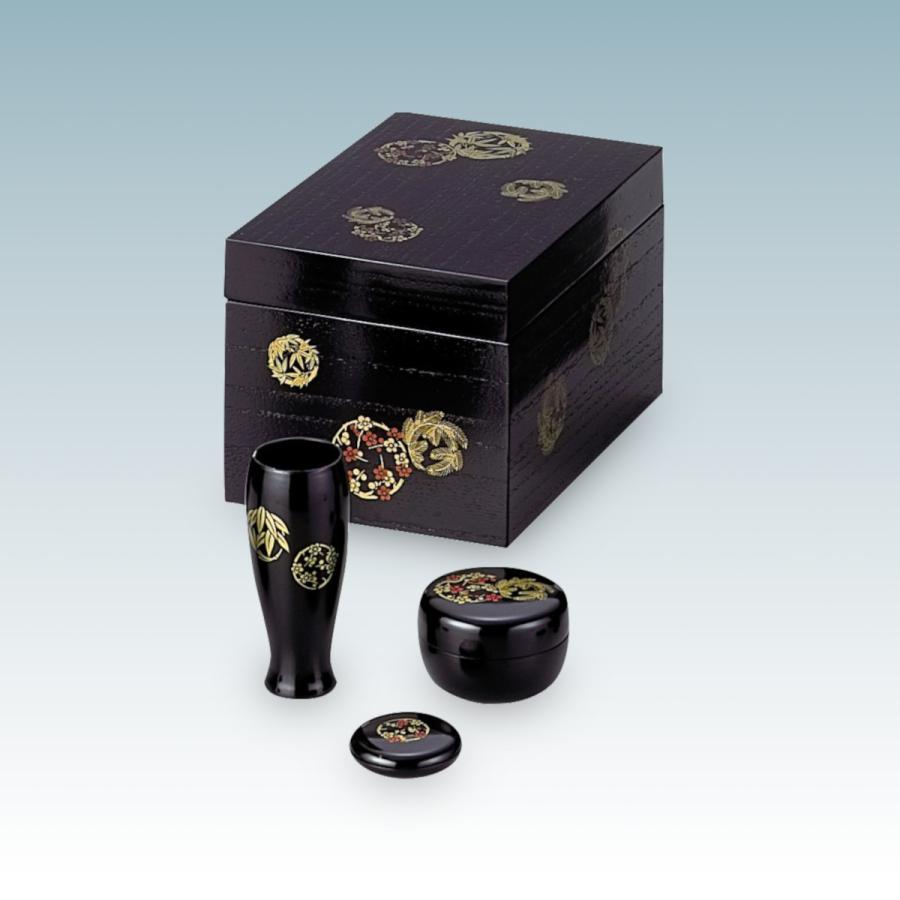 茶道具 茶箱 利休茶箱 掻合塗 花丸 三点セット付 湖彩 : 茶道具 月香園