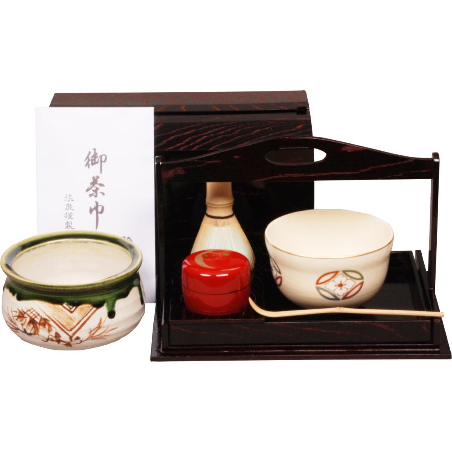 手提水屋セット 溜 掻合塗（紙箱） 茶道具 手提水屋セット 溜