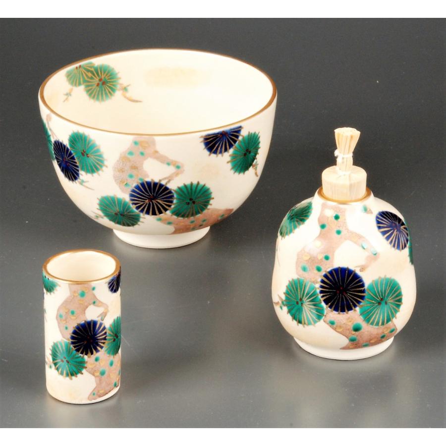 茶道具 茶箱 茶碗 茶巾筒 振出 3点セット 茶箱用 仁清写 唐松紋 香泉 作 （紙箱）