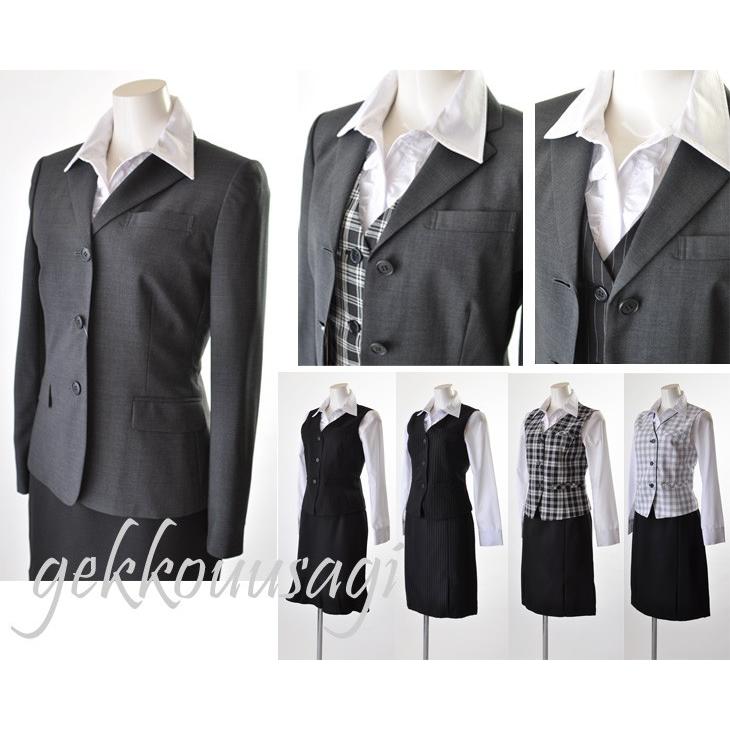 グレー オーダースーツ　ジャケット ベスト スカート　3点セット　事務服 レディーススーツ 事務服 制服 安い 3点セット 標準サイズ トール