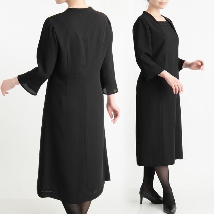 洗える ブラックフォーマル ワンピース 9号 11号 夏用 七分袖 涼しい