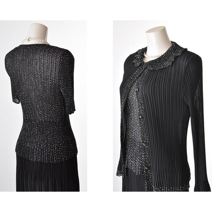 ミセススーツ M L 着回し 水玉柄 ドット 3点スーツ プリーツ加工