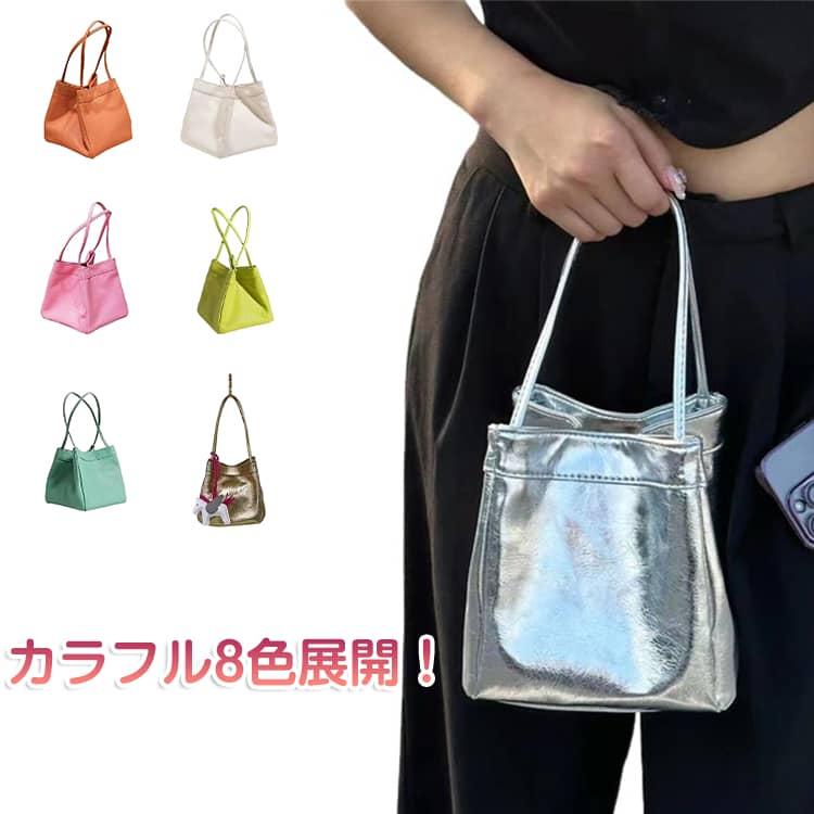 キューブ型キャンバスバッグ カラフルフェイクレザースクエアバケットバッグ レディース