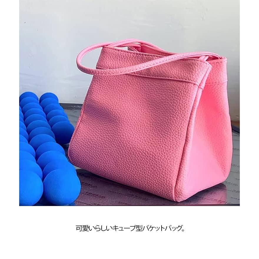 カラフルフェイクレザースクエアバケットバッグ レディース