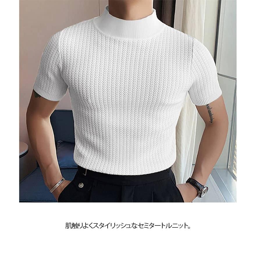 モックネック ゴルフ 半袖 サマーニット メンズ セーター Tシャツ セミ