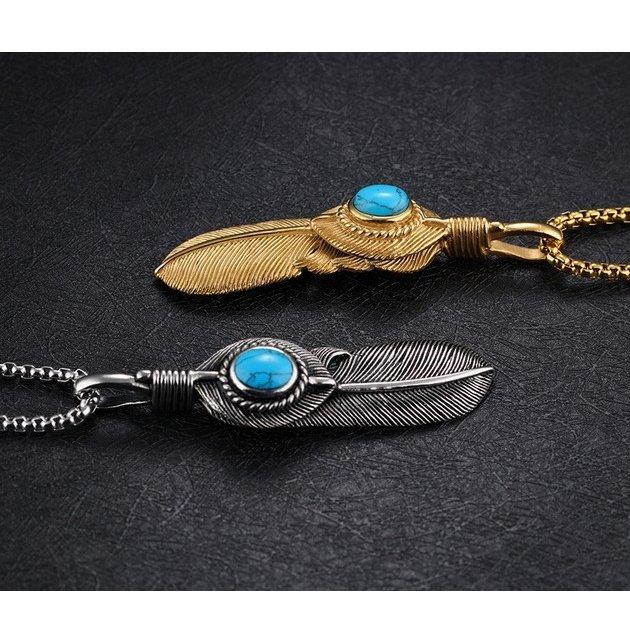 ネックレス メンズ イーグルフェザー ターコイズ 鷹 ゴローズ 羽毛
