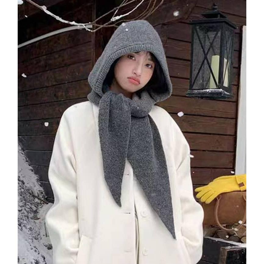 viavanda フード付きマフラーニット2way グレー VIAVANDA/ヴィアヴァンダ】2WAY HOODED MUFFLER KNIT（マフラー