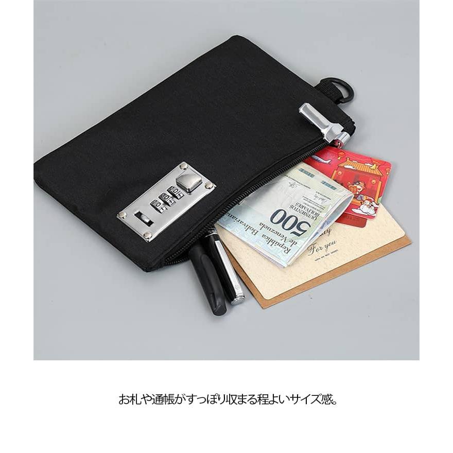 鍵付き ポーチ 集金袋 薄型 3桁ロック 薄マチ 通帳 ケース 小さめ 貴重