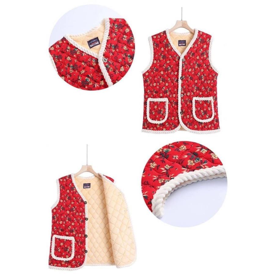 韓国 ハルモニチョッキ おばあちゃんシニア ベスト レディース  チョッキ 婦人 中綿ベスト 裏起毛 裏ボアベスト キルト あったか アウター 前開き |  | 13