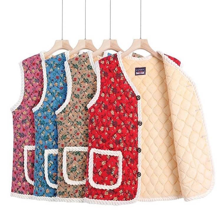 韓国 ハルモニチョッキ おばあちゃんシニア ベスト レディース  チョッキ 婦人 中綿ベスト 裏起毛 裏ボアベスト キルト あったか アウター 前開き |  | 01