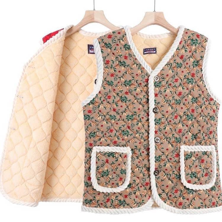 韓国 ハルモニチョッキ おばあちゃんシニア ベスト レディース  チョッキ 婦人 中綿ベスト 裏起毛 裏ボアベスト キルト あったか アウター 前開き |  | 03