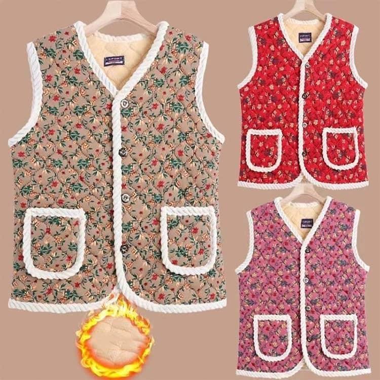 韓国 ハルモニチョッキ おばあちゃんシニア ベスト レディース  チョッキ 婦人 中綿ベスト 裏起毛 裏ボアベスト キルト あったか アウター 前開き |  | 04