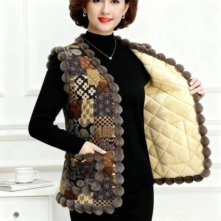 ハルモニチョッキ おばあちゃんチョッキ ベスト レディース 中綿ベスト 裏起毛 裏ボア 韓国 キルト キルティング アウター 前開き 防寒 保温 花柄 |  | 02
