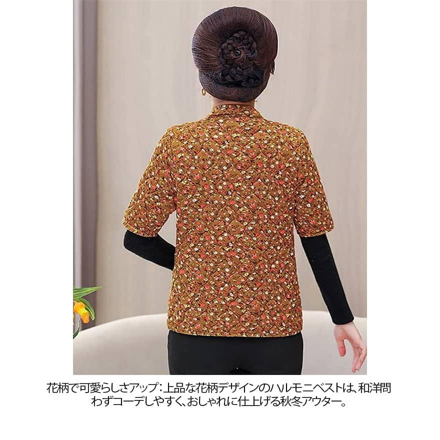 ハルモニチョッキ 裏起毛 中綿入り ベスト 半袖 キルト キルティング 韓国 ハルモニ チョッキ おばあちゃん 花柄 総柄 レディース 冬 トップス |  | 11