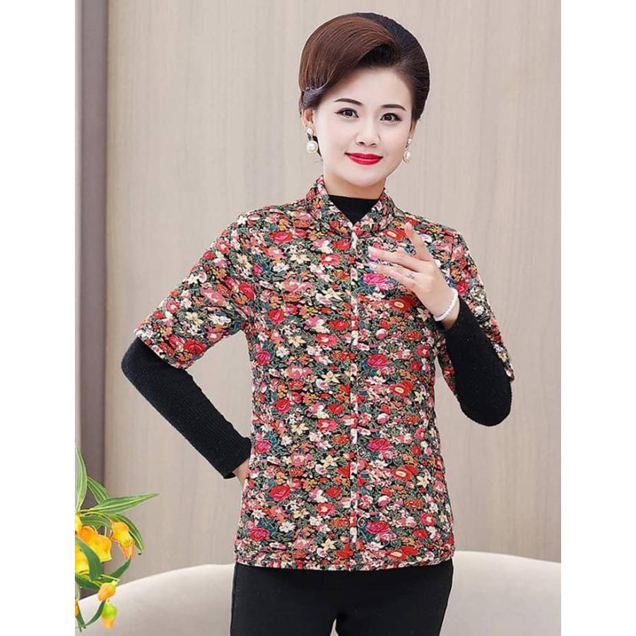 ハルモニチョッキ 裏起毛 中綿入り ベスト 半袖 キルト キルティング 韓国 ハルモニ チョッキ おばあちゃん 花柄 総柄 レディース 冬 トップス |  | 13