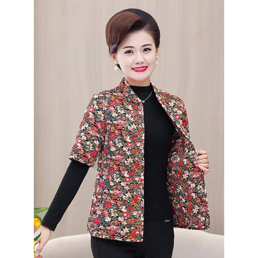 ハルモニチョッキ 裏起毛 中綿入り ベスト 半袖 キルト キルティング 韓国 ハルモニ チョッキ おばあちゃん 花柄 総柄 レディース 冬 トップス |  | 14