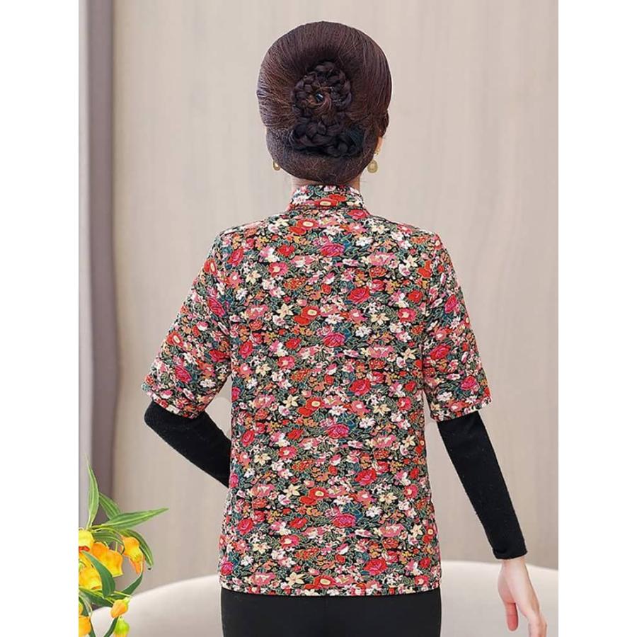 ハルモニチョッキ 裏起毛 中綿入り ベスト 半袖 キルト キルティング 韓国 ハルモニ チョッキ おばあちゃん 花柄 総柄 レディース 冬 トップス |  | 15