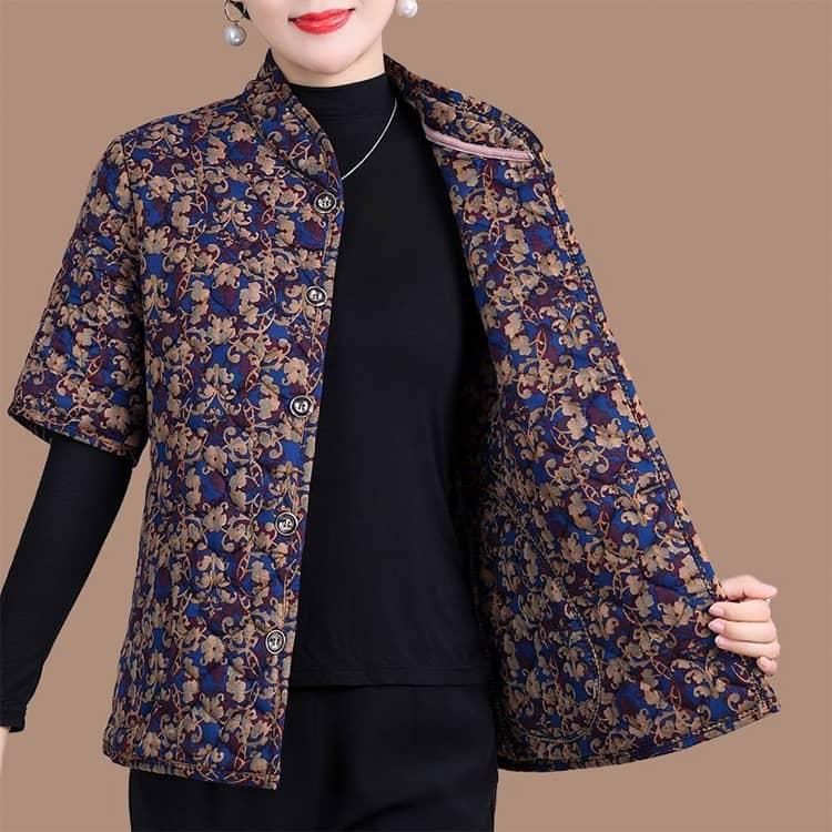 ハルモニチョッキ 裏起毛 中綿入り ベスト 半袖 キルト キルティング 韓国 ハルモニ チョッキ おばあちゃん 花柄 総柄 レディース 冬 トップス |  | 02