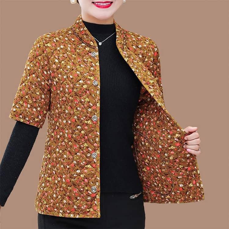 ハルモニチョッキ 裏起毛 中綿入り ベスト 半袖 キルト キルティング 韓国 ハルモニ チョッキ おばあちゃん 花柄 総柄 レディース 冬 トップス |  | 03