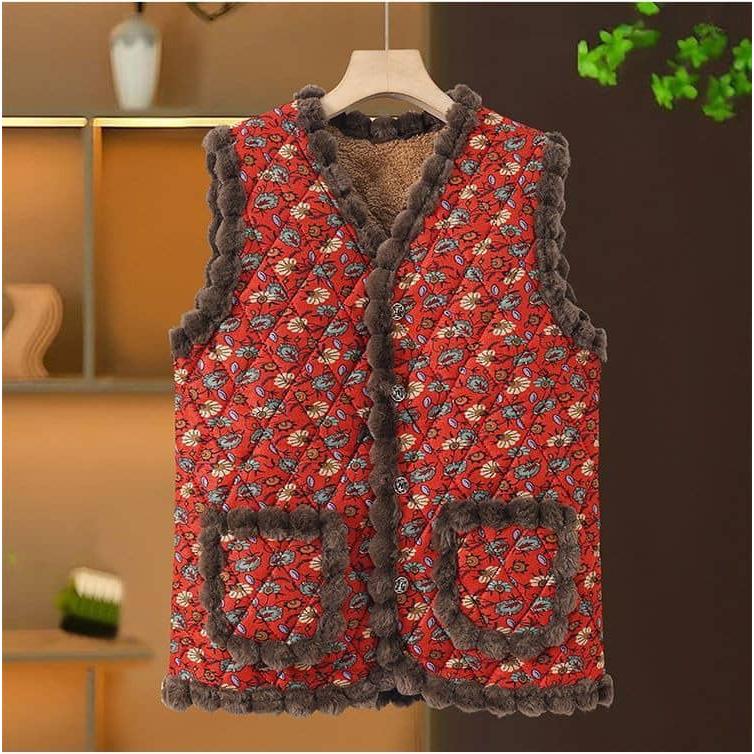韓国 ハルモニチョッキ おばあちゃん チョッキ ベスト レディース 中綿ベスト 裏起毛 裏ボア キルティング あったか アウター 前開き ルームウェア |  | 13