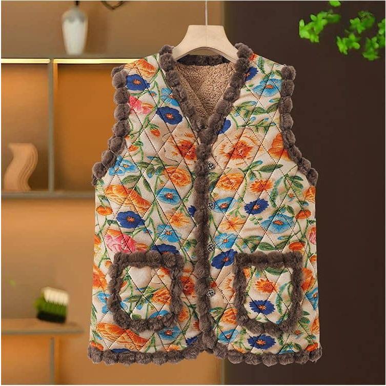韓国 ハルモニチョッキ おばあちゃん チョッキ ベスト レディース 中綿ベスト 裏起毛 裏ボア キルティング あったか アウター 前開き ルームウェア |  | 16