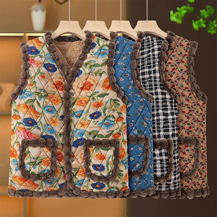 韓国 ハルモニチョッキ おばあちゃん チョッキ ベスト レディース 中綿ベスト 裏起毛 裏ボア キルティング あったか アウター 前開き ルームウェア |  | 02