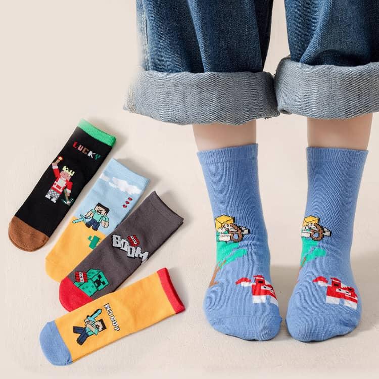 キッズ 靴下 5足セット マインクラフト風 子供用ソックス 靴下 クルーソックス ジュニア ベビー 幼児 男の子 女の子 通学 通園用 ボーイズ ガー |  | 01