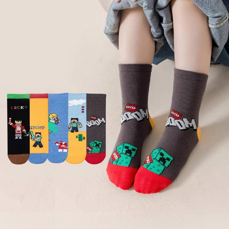 キッズ 靴下 5足セット マインクラフト風 子供用ソックス 靴下 クルーソックス ジュニア ベビー 幼児 男の子 女の子 通学 通園用 ボーイズ ガー |  | 02