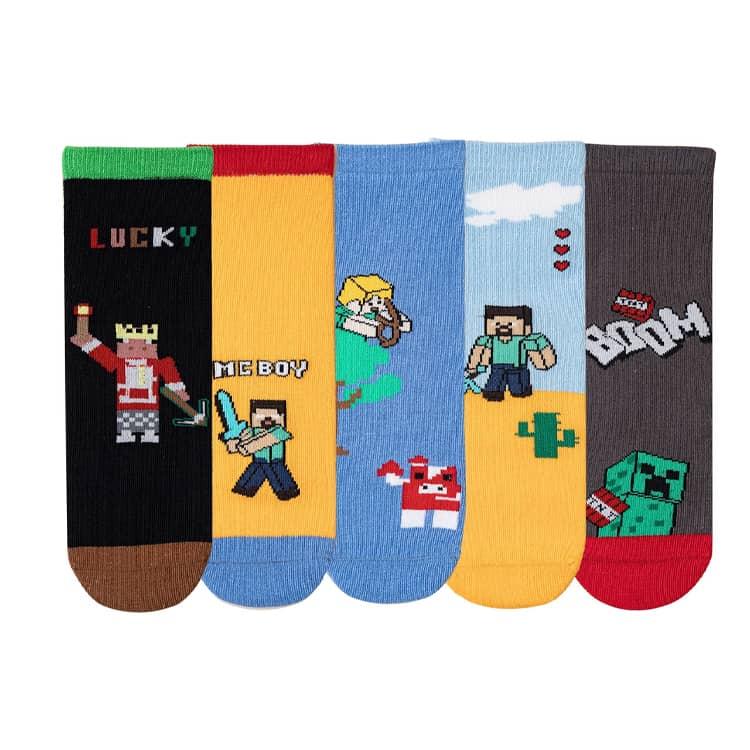 キッズ 靴下 5足セット マインクラフト風 子供用ソックス 靴下 クルーソックス ジュニア ベビー 幼児 男の子 女の子 通学 通園用 ボーイズ ガー |  | 03