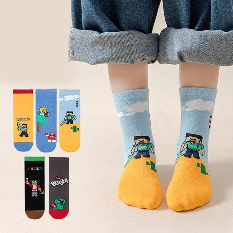 キッズ 靴下 5足セット マインクラフト風 子供用ソックス 靴下 クルーソックス ジュニア ベビー 幼児 男の子 女の子 通学 通園用 ボーイズ ガー |  | 04