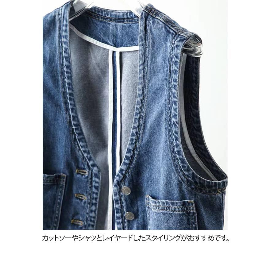 デニムベスト レディース 春 夏 秋 デニム ジレ ショート丈 ノーカラー