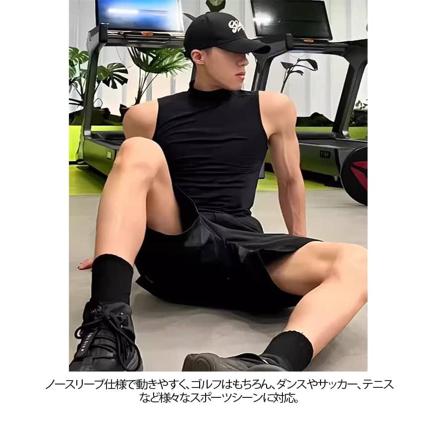 ゴルフウエア メンズ ゴルフ モックネック Tシャツ 春 夏 タンクトップ