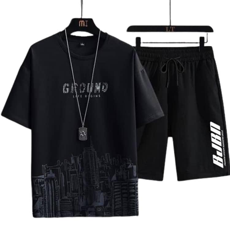 メンズ セットアップ 半袖Tシャツ ハーフパンツ 2点セット クルー