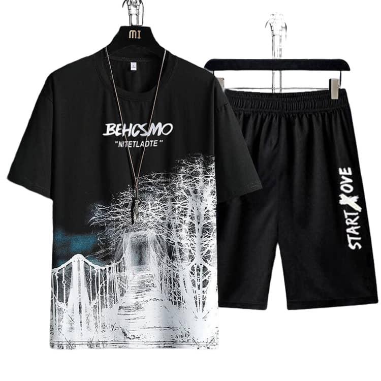 メンズ セットアップ 半袖Tシャツ ハーフパンツ 2点セット クルー