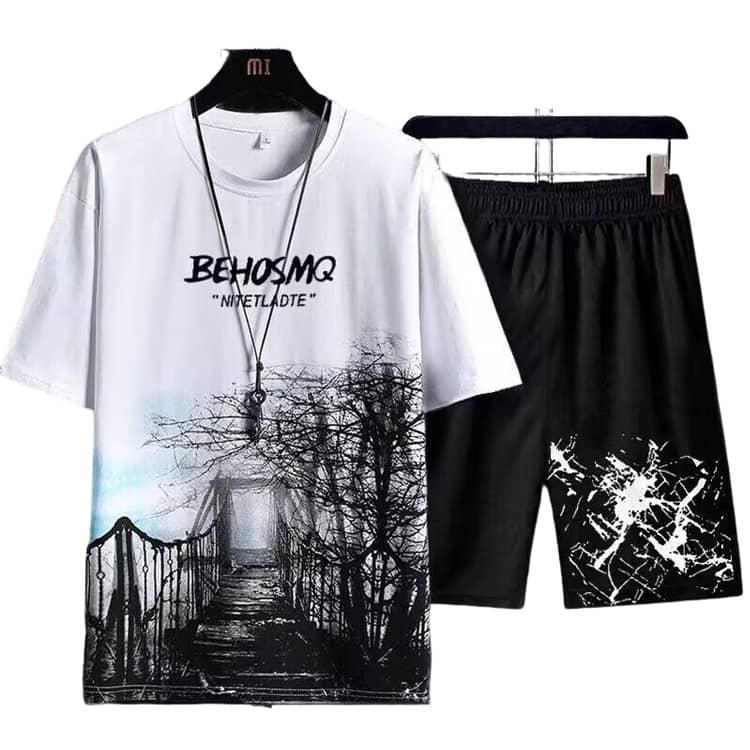 メンズ セットアップ 半袖Tシャツ ハーフパンツ 2点セット クルー