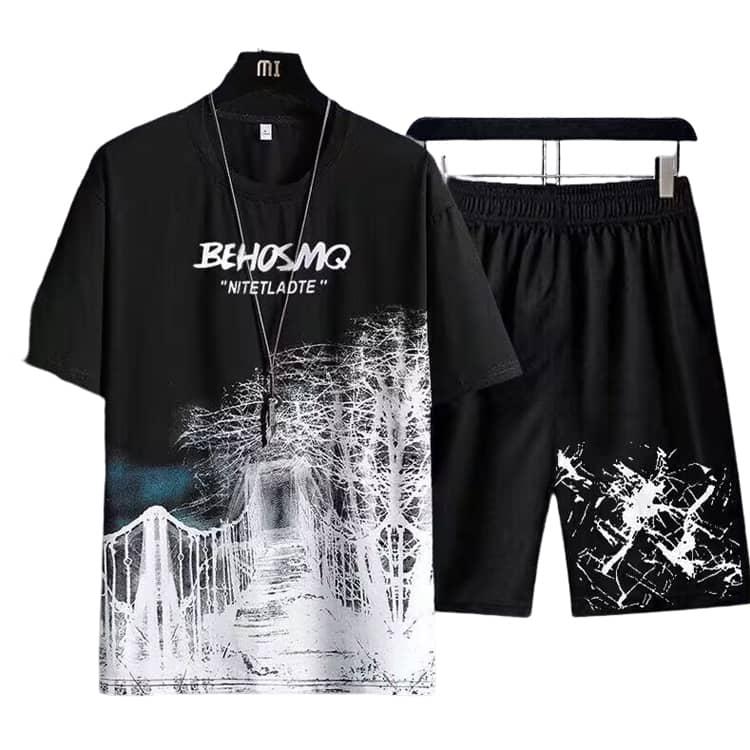 メンズ セットアップ 半袖Tシャツ ハーフパンツ 2点セット クルー