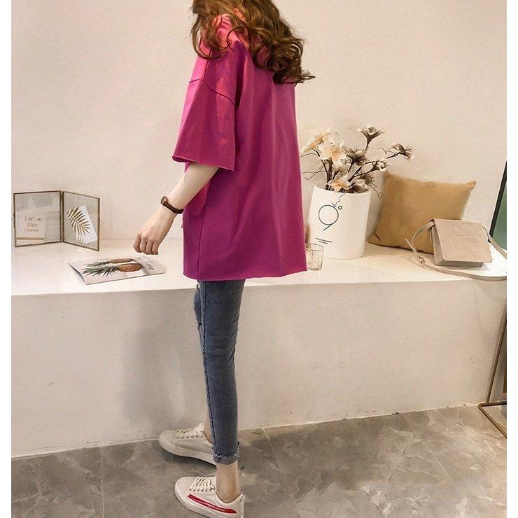 Tシャツチュニック女性レディース6分袖トップス無地ラウンドネックビッグシルエットシンプルお洒落オーバーサイズ可愛い |  | 10