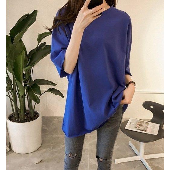 Tシャツチュニック女性レディース6分袖トップス無地ラウンドネックビッグシルエットシンプルお洒落オーバーサイズ可愛い |  | 11