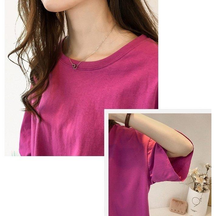 Tシャツチュニック女性レディース6分袖トップス無地ラウンドネックビッグシルエットシンプルお洒落オーバーサイズ可愛い |  | 14