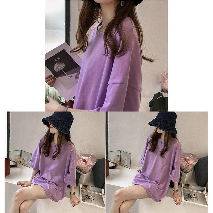 Tシャツチュニック女性レディース6分袖トップス無地ラウンドネックビッグシルエットシンプルお洒落オーバーサイズ可愛い |  | 01
