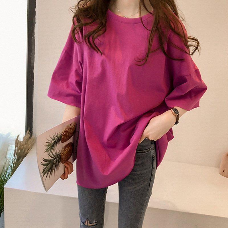 Tシャツチュニック女性レディース6分袖トップス無地ラウンドネックビッグシルエットシンプルお洒落オーバーサイズ可愛い |  | 08