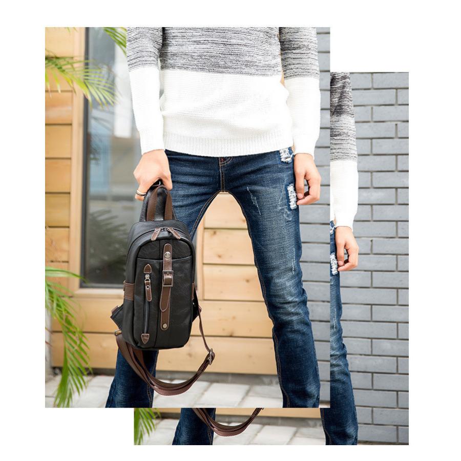 メンズボディバッグ2waypu革斜め掛け縦型自転車ショルダーバッグレザー鞄カジュアルワンショルダー |  | 11