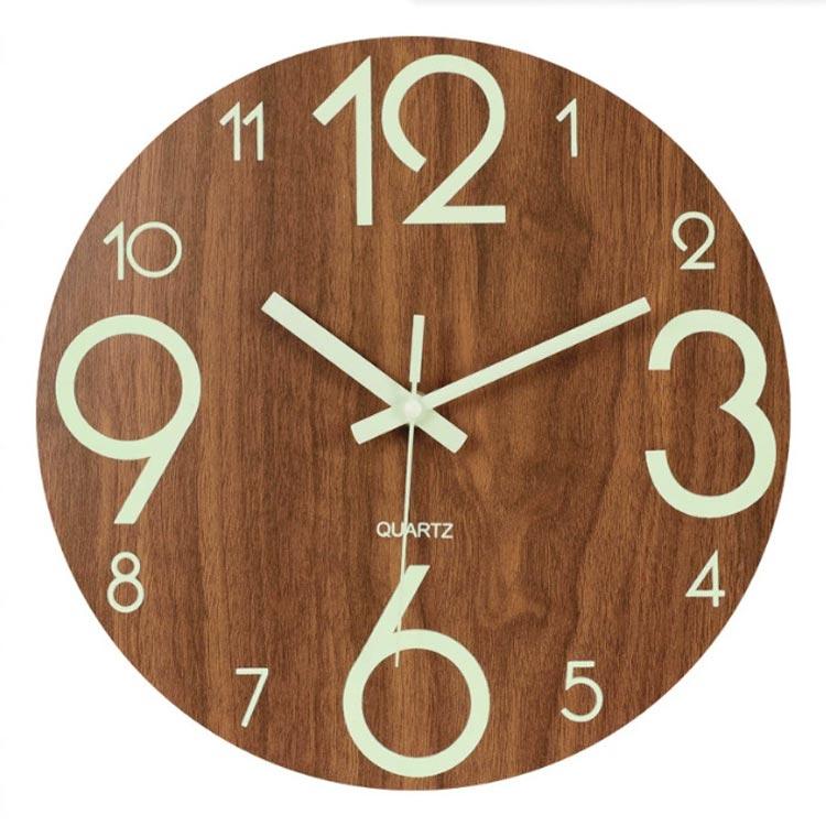 壁掛け時計 掛け時計 夜光 30cm 静音 北欧 発光壁時計 木製 蓄光蛍光