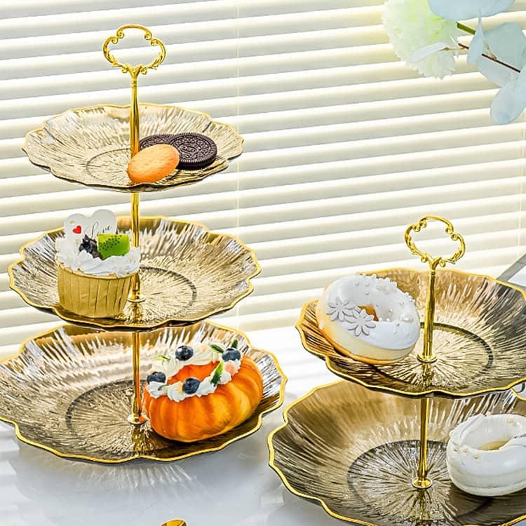 ケーキスタンド 3段 アフタヌーンティー スタンド クリア ゴールド