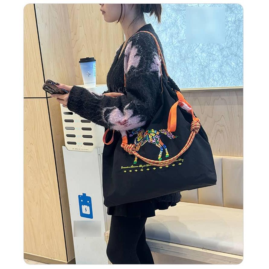 トートバッグ 馬柄 馬 刺繍 レディース サブバッグ ナイロン エコ