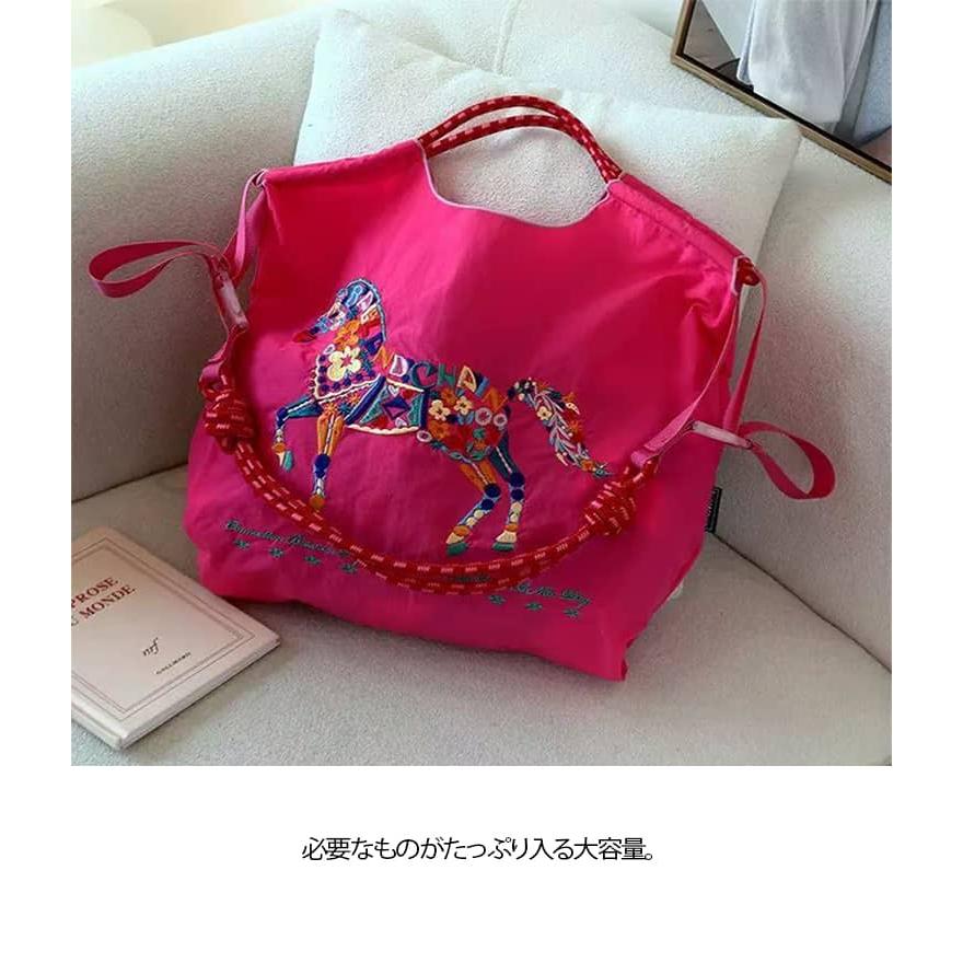 トートバッグ 馬柄 馬 刺繍 レディース サブバッグ ナイロン エコ